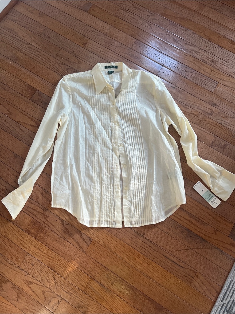 Lauren Ralph Lauren Tuxedo Shirt 12 Vintage Ivory Pleated Cotton NWT